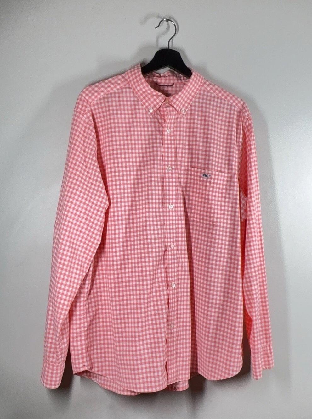 Vineyard Vines Shirt Mens Large Pink Long Sleeve Button Down OTG Whale Logo